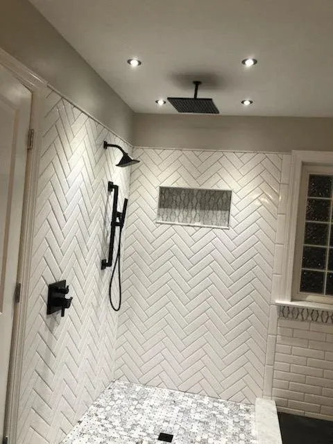 Bathroom renovation, Durham NC. Walk-in shower and new flooring.
