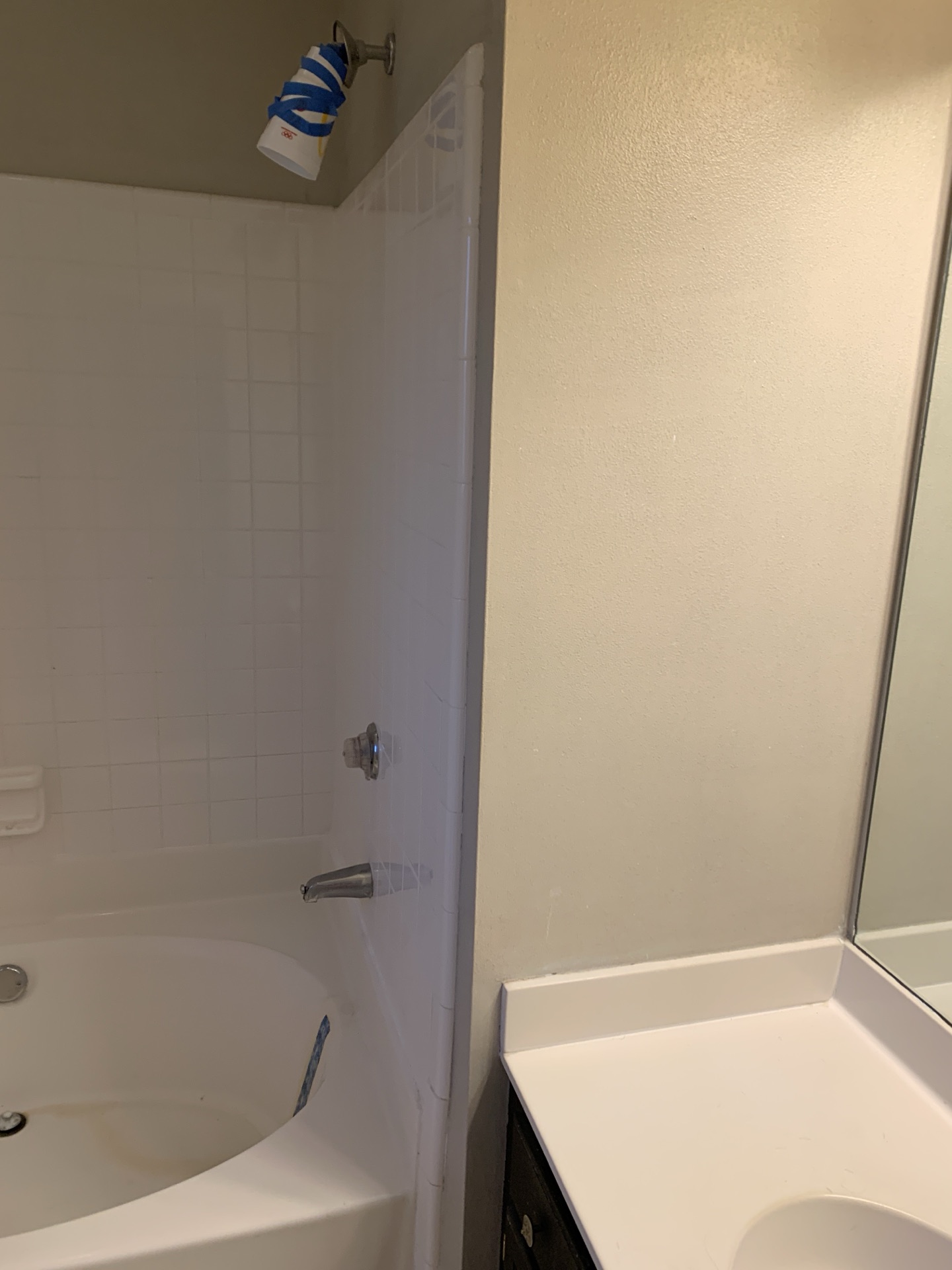 Tile shower, Triangle area. Finished tile work, clean grout lines.