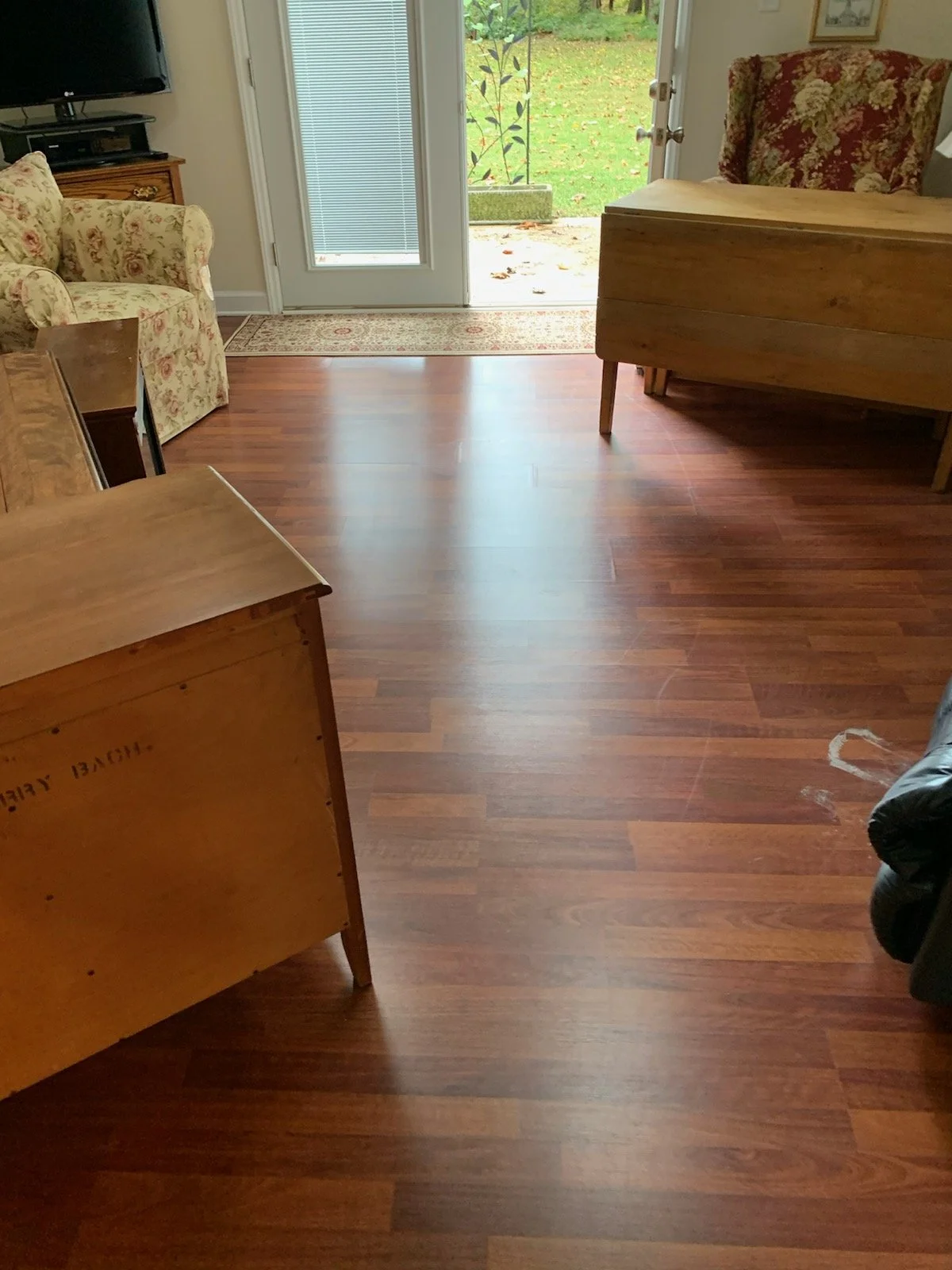 Tile flooring, Apex NC. Installed after cabinets, finished before trim.